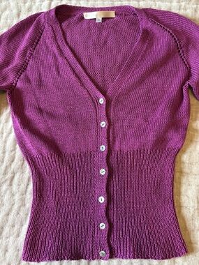 ERICA TANOV The Raglan Cotton Cardigan In Lilac Hand Knit Sweater SS 2024 RARE